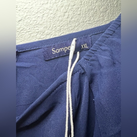 SAMPEEL Women's Summer Dress – Square Neck Puff Sleeve Tie Waist Short, Blue XXL - Picture 4 of 6